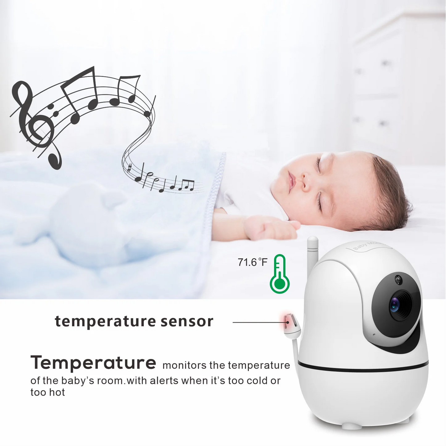 5 Video Baby Monitor – HD Camera with 4X Zoom, 22H Battery, 1000ft Range, 2-Way Audio, Temperature Sensor & Soothing Lullabies