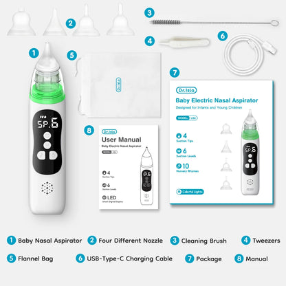 Dr.isla Baby Nose Cleaner – Electric Silicone Nasal Aspirator with Adjustable Suction, Safe, Convenient & Low Noise for Children