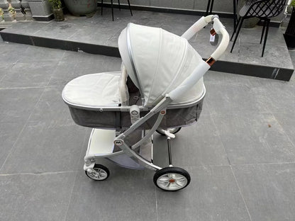 2025 New 2in1/3in1 Luxury Baby Stroller with Car Seat, Leather Eggshell High Landscape Newborn Baby Carriage