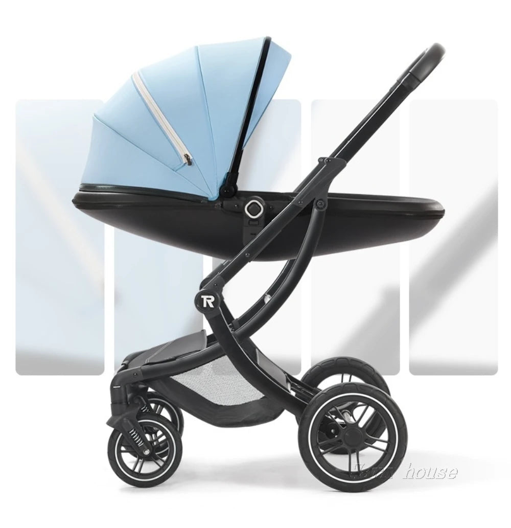 2025 New 2in1/3in1 Luxury Baby Stroller with Car Seat, Leather Eggshell High Landscape Newborn Baby Carriage