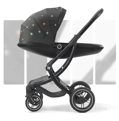 2025 New 2in1/3in1 Luxury Baby Stroller with Car Seat, Leather Eggshell High Landscape Newborn Baby Carriage