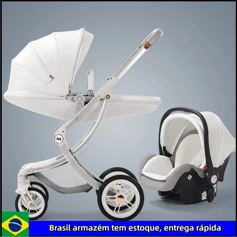 2025 New 2in1/3in1 Luxury Baby Stroller with Car Seat, Leather Eggshell High Landscape Newborn Baby Carriage