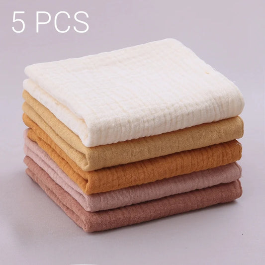 5pcs Baby Face Towels Set – Soft Cotton Gauze, Absorbent & Gentle, Perfect for Feeding, Burping & Baby Care