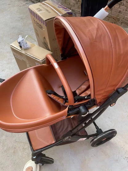 2025 New 2in1/3in1 Luxury Baby Stroller with Car Seat, Leather Eggshell High Landscape Newborn Baby Carriage