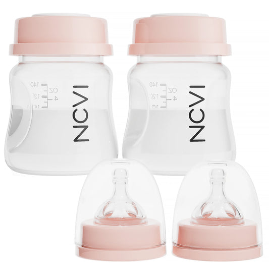 NCVI Breast Milk Storage Bottles – BPA-Free Baby Bottles with Nipples & Travel Caps, Anti-Colic Design, 4.7oz/140ml (2-Pack)