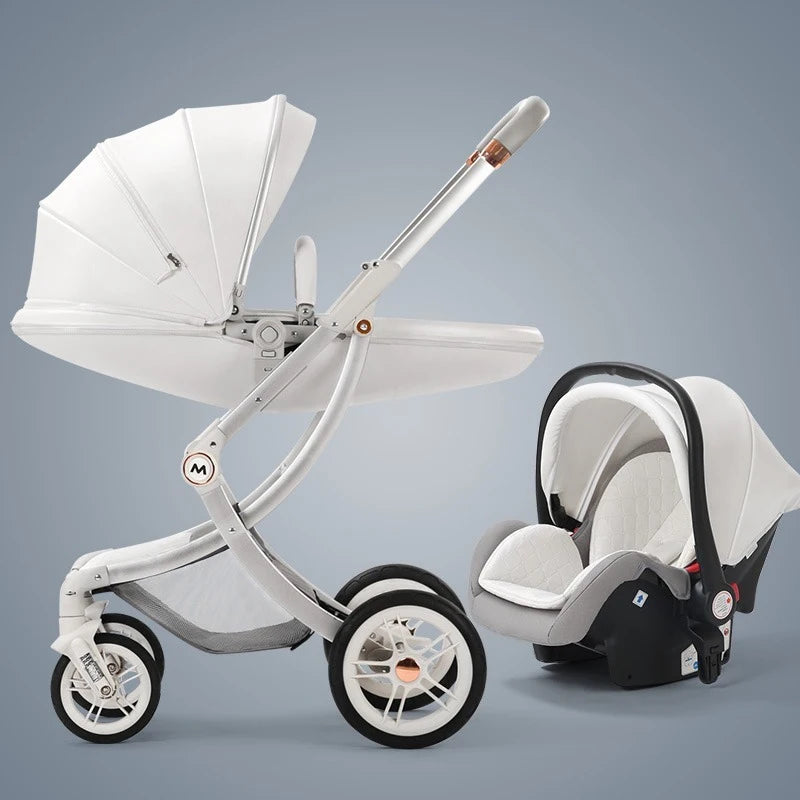 2025 New 2in1/3in1 Luxury Baby Stroller with Car Seat, Leather Eggshell High Landscape Newborn Baby Carriage