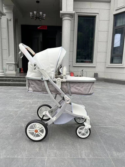 2025 New 2in1/3in1 Luxury Baby Stroller with Car Seat, Leather Eggshell High Landscape Newborn Baby Carriage