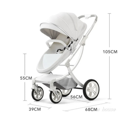 2025 New 2in1/3in1 Luxury Baby Stroller with Car Seat, Leather Eggshell High Landscape Newborn Baby Carriage