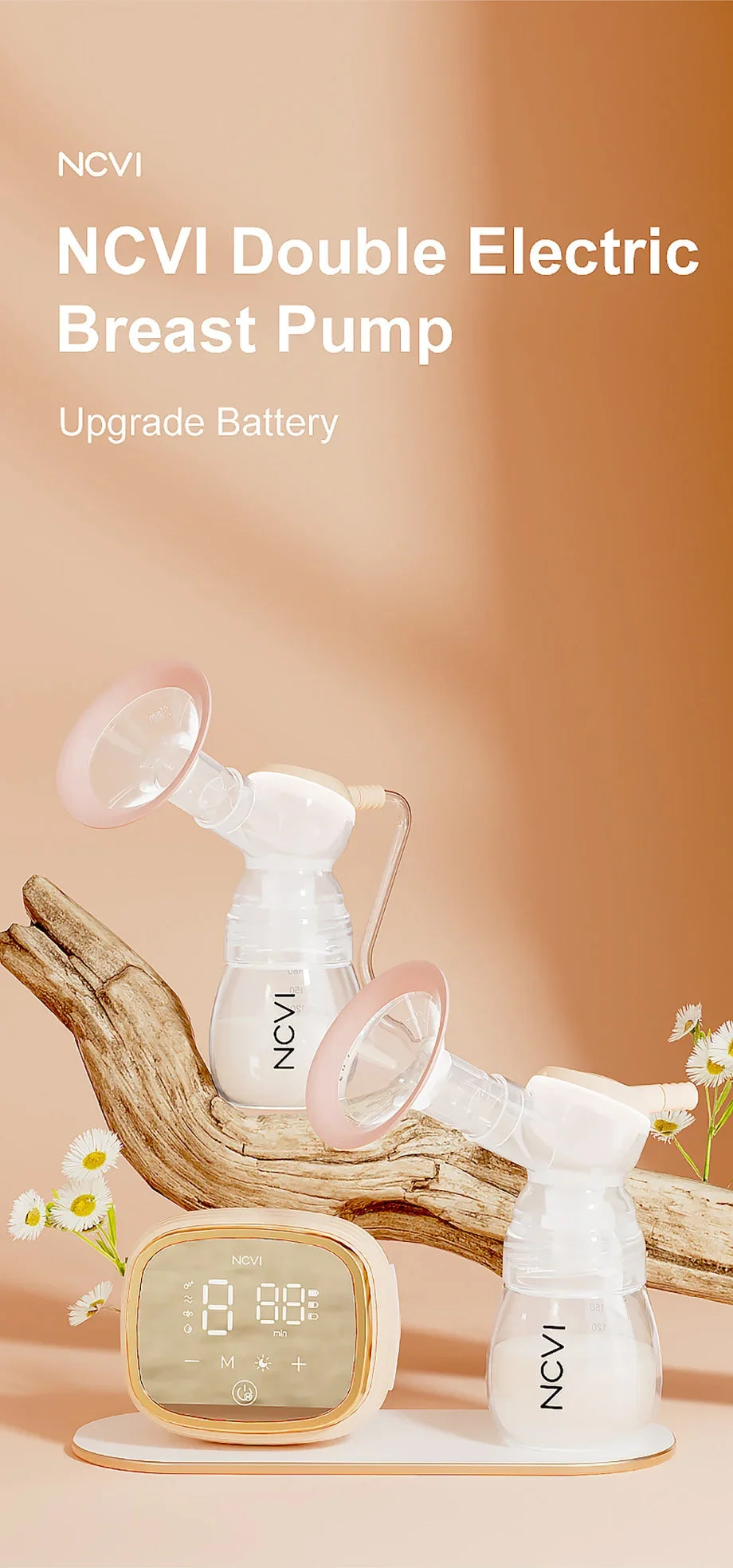 NCVI Electric Breast Pump – 4 Modes & 9 Levels, Efficient & Comfortable with LED Display for Easy Use