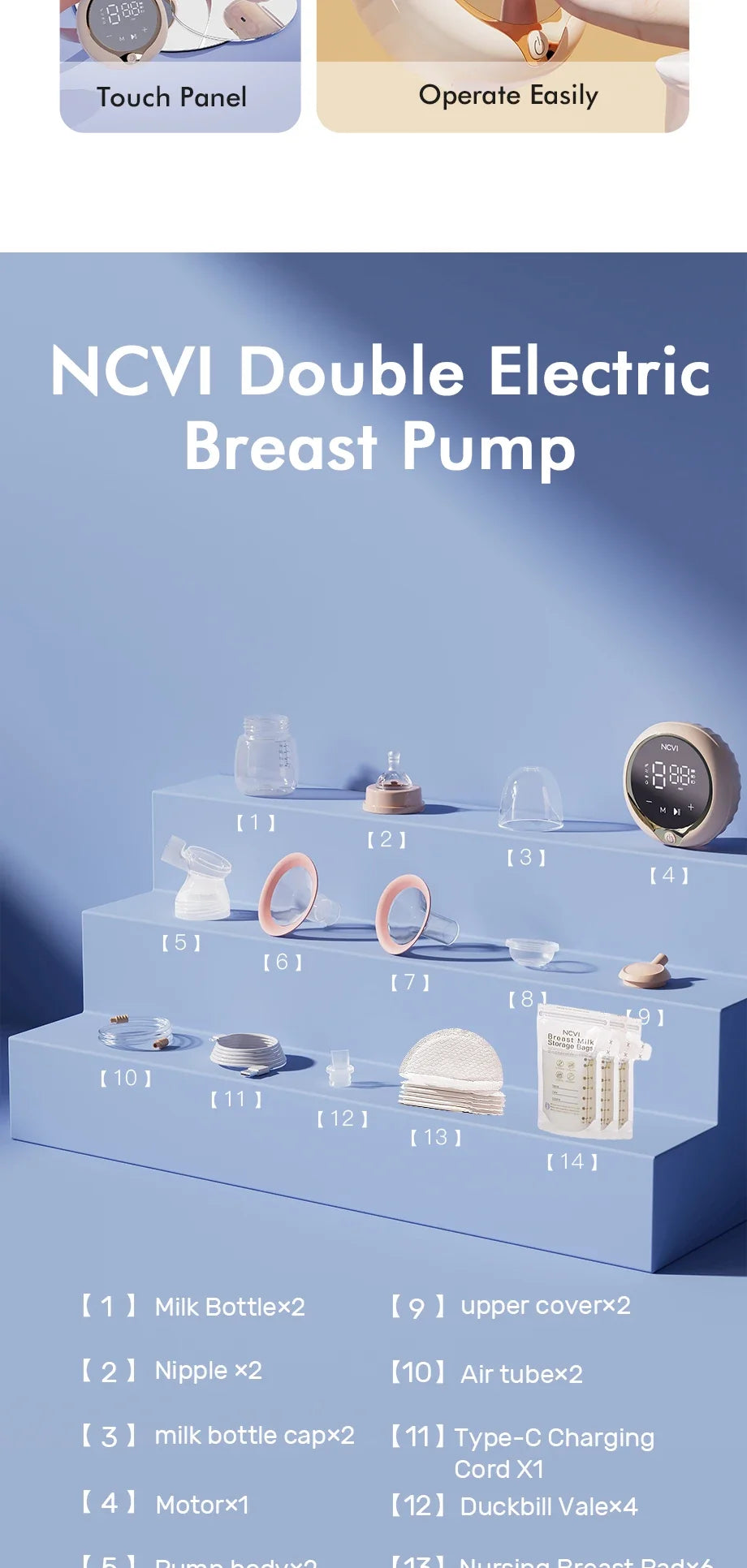 NCVI Electric Breast Pump – 4 Modes & 9 Levels, Efficient & Comfortable with LED Display for Easy Use