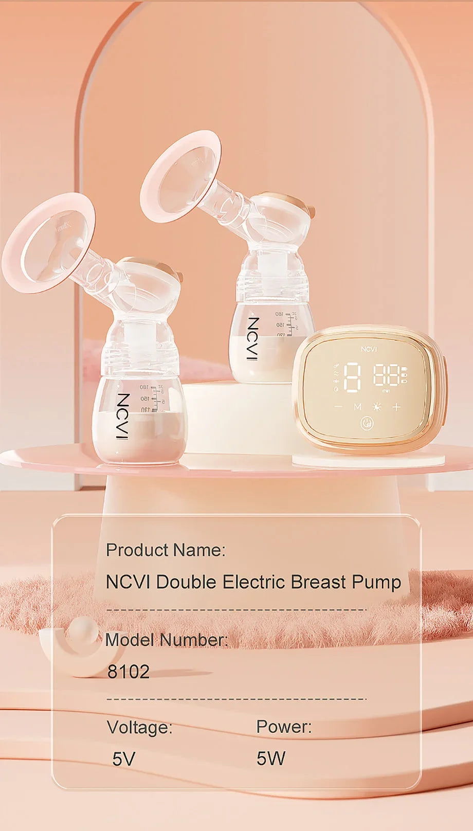 NCVI Electric Breast Pump – 4 Modes & 9 Levels, Efficient & Comfortable with LED Display for Easy Use