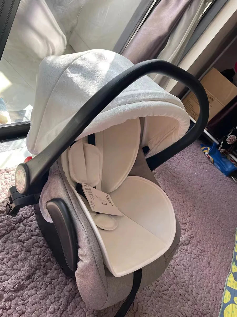 2025 New 2in1/3in1 Luxury Baby Stroller with Car Seat, Leather Eggshell High Landscape Newborn Baby Carriage