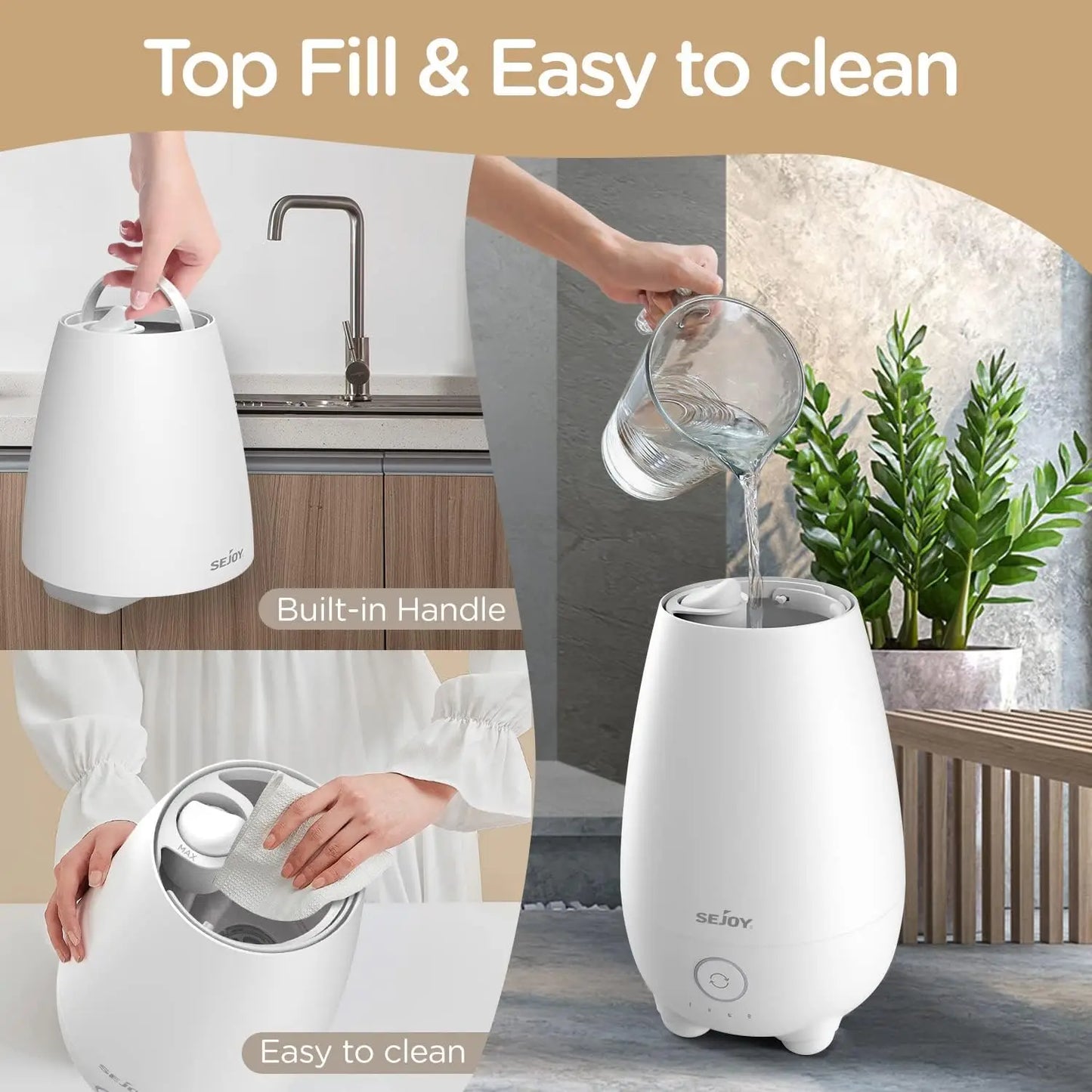 SEJOY 5L Ultrasonic Humidifier for Large Rooms – Ultra Quiet Cool Mist Air Humidifier for Bedroom & Baby