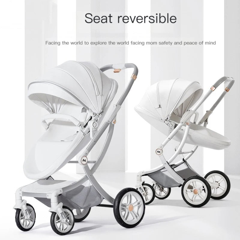 2025 New 2in1/3in1 Luxury Baby Stroller with Car Seat, Leather Eggshell High Landscape Newborn Baby Carriage