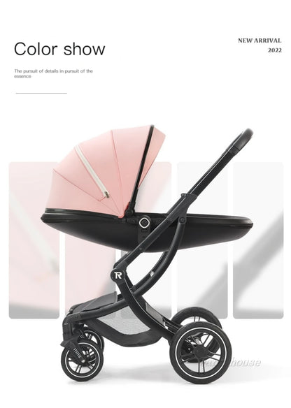 2025 New 2in1/3in1 Luxury Baby Stroller with Car Seat, Leather Eggshell High Landscape Newborn Baby Carriage