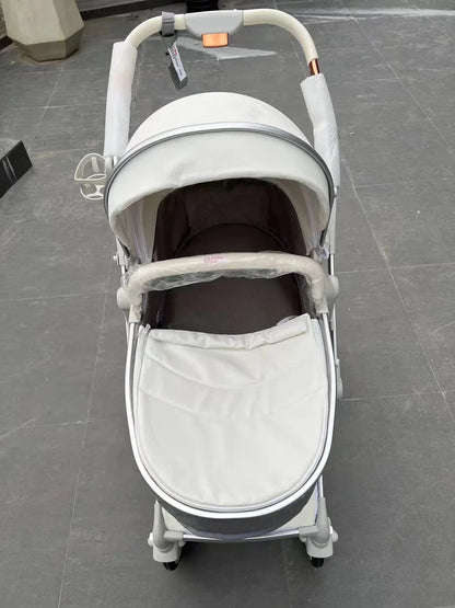 2025 New 2in1/3in1 Luxury Baby Stroller with Car Seat, Leather Eggshell High Landscape Newborn Baby Carriage